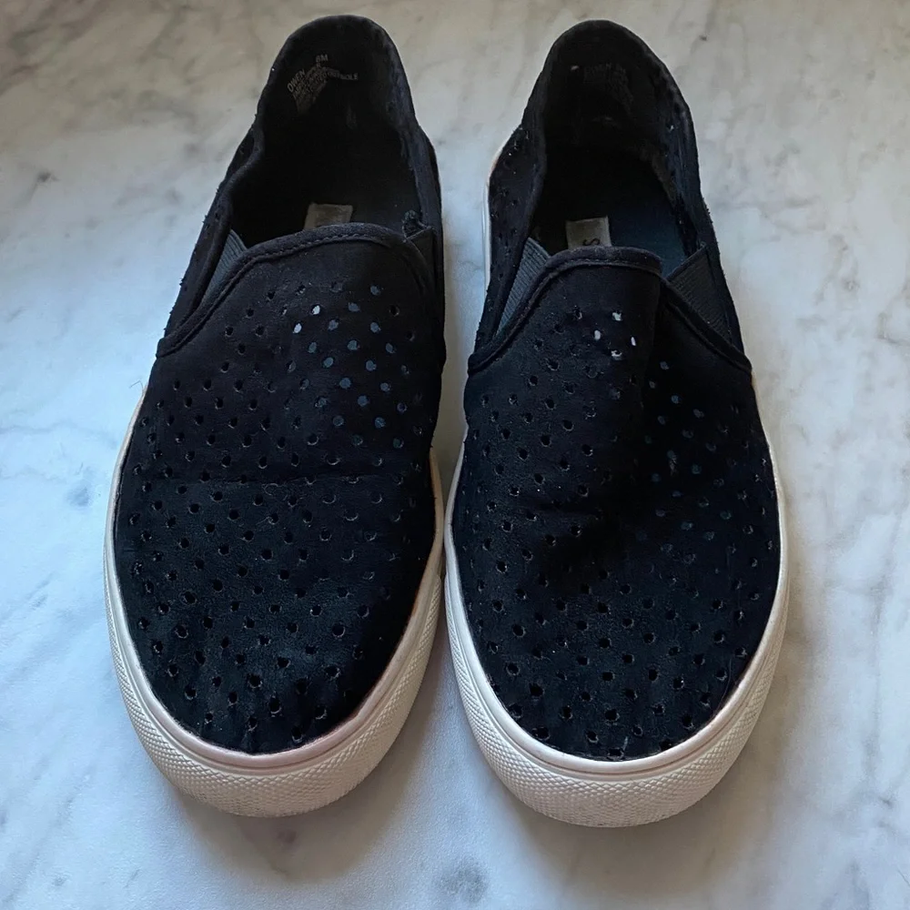 Steve Madden Owen Perforated Faux Suede Slip On Sneaker Black 8